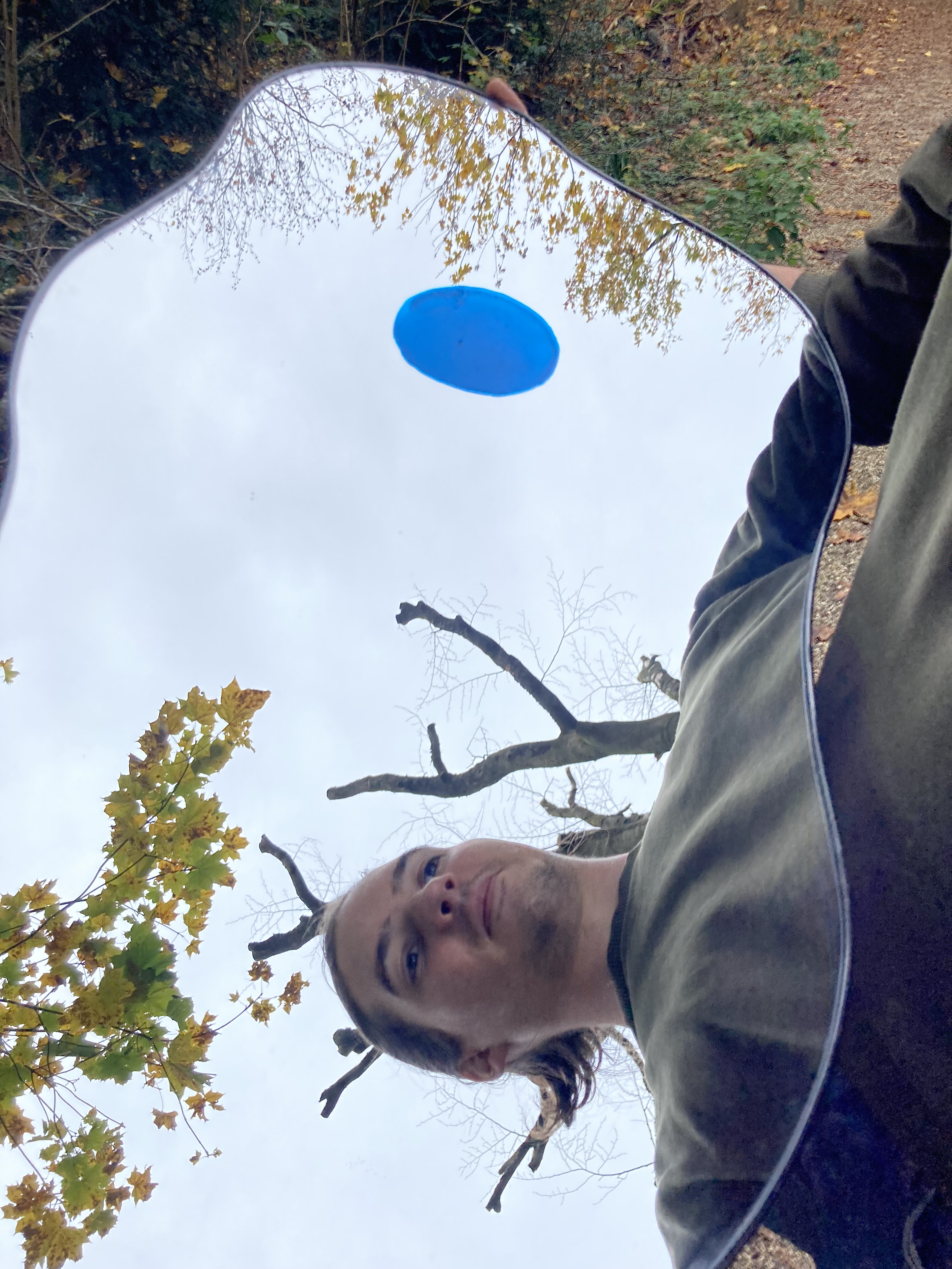 Reflection of a man holding a mirror